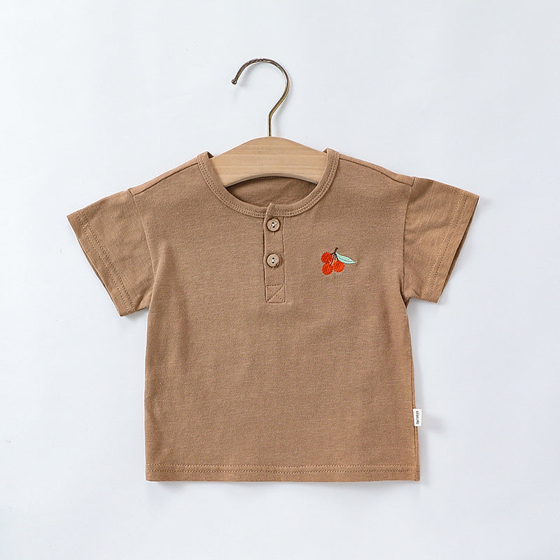 Summer Baby Kids Unisex Fruit Embroidered Logo Short Sleeves Simple T-Shirt, MyKids-USA®, Baby & Toddler Tops, MyKids-USA - Size/Age - 73 (6-9M) - Color - Coffee - - - TR2404042327-B