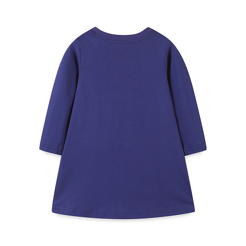 Girls’ Navy Blue Christmas Cartoon Pattern Embroidery Dress, MyKids-USA®, Baby & Toddler Dresses, MyKids-USA - - - - - - -