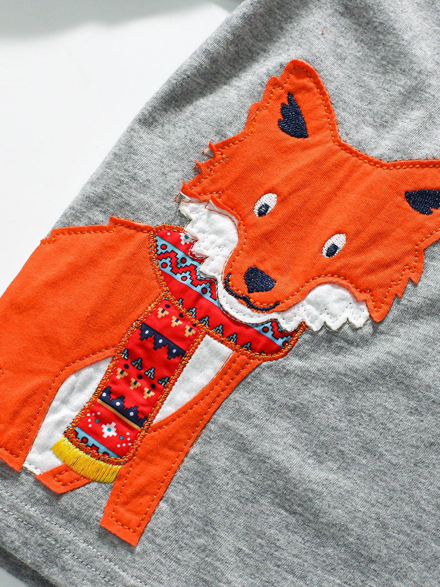 Arrival Autumn Kids’ Fox Cartoon Pattern Appliqué Embroidery Long Sleeves T-Shirt In European And American Style, MyKids-USA®, Baby & Toddler Outerwear, MyKids-USA - - - - - - -
