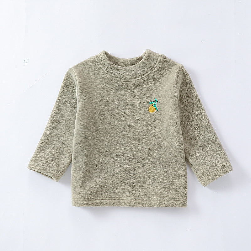 Baby Girls Kids Orlon Fleece Fruit Embroidery Logo Crew Neck Long Sleeve Pullover, MyKids-USA®, Baby & Toddler Outerwear, MyKids-USA - Size/Age - 73 (6-9M) - Color - Green - - - TR2312112310-C