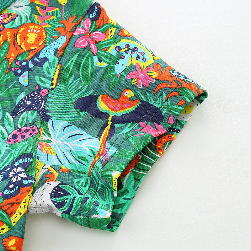 Summer Pure Cotton Cartoon Jungle Animals Pattern Short Sleeves Dress for Stylish Girls, MyKids-USA®, Baby & Toddler Dresses, MyKids-USA - - - - - - -