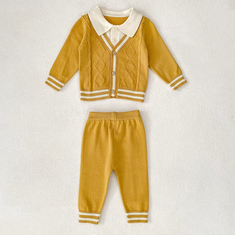 Arrival Autumn Baby Unisex Long Sleeves Color Patchwork Striped Pattern Knitted Top Cardigan and Long Trousers Clothing Set, MyKids-USA®, Baby & Toddler Outfits, MyKids-USA -  -  -  -  -  -  -