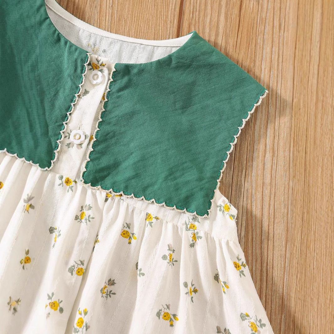 Summer Baby Kids Girls Floral Sleeveless Color Patchwork Collar Dress, MyKids-USA®, Baby & Toddler Dresses, MyKids-USA - - - - - - -