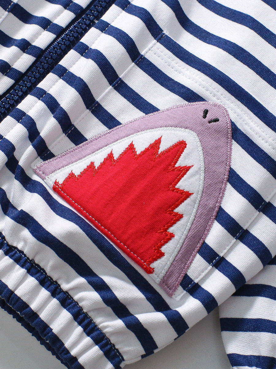 Arrival Baby Kids Girls Shark Pattern Pocketed Zip-up Striped Hoodie, MyKids-USA®, Baby & Toddler Outerwear, MyKids-USA - - - - - - -