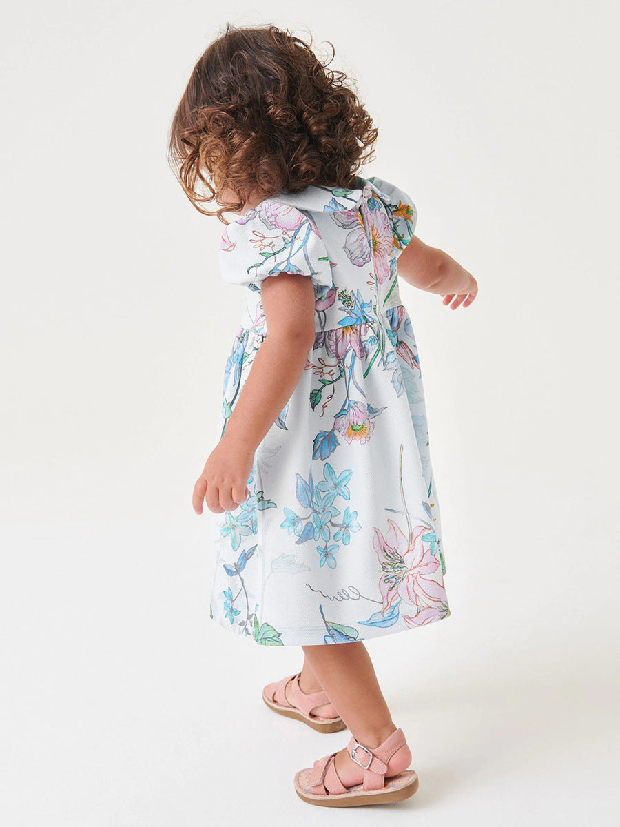 Spring And Summer Baby Girls Peter Pan Collar Short Sleeves Floral Dress, MyKids-USA®, Baby & Toddler Dresses, MyKids-USA - - - - - - - .