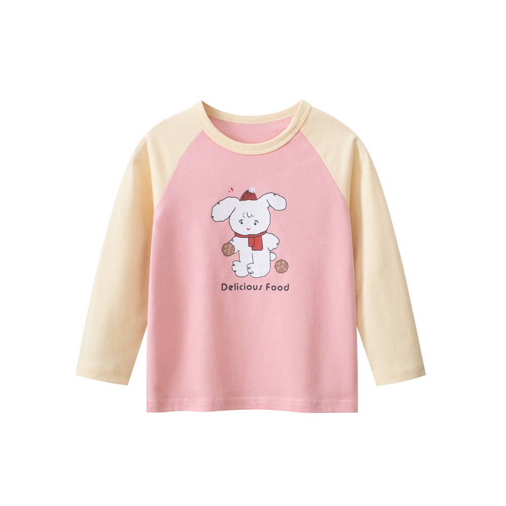 Kids Girls Animals Cartoon Print Crew Neck Long Sleeves Color Patchwork Shirt, MyKids-USA®, Baby & Toddler Outerwear, MyKids-USA - Size/Age - 90 (12-24M) - Color - Pink - - - TR2408270935-C