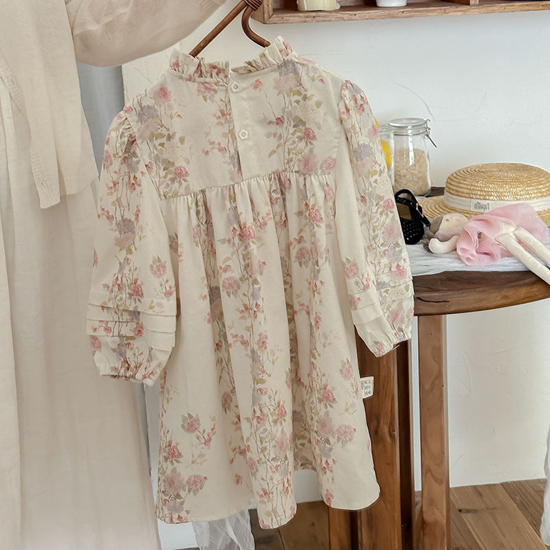 Hot Selling French Style Autumn Girls Flowers Print Ruffle Neck Long Sleeves Pleated Dress, MyKids-USA®, Baby & Toddler Dresses, MyKids-USA - - - - - - - .