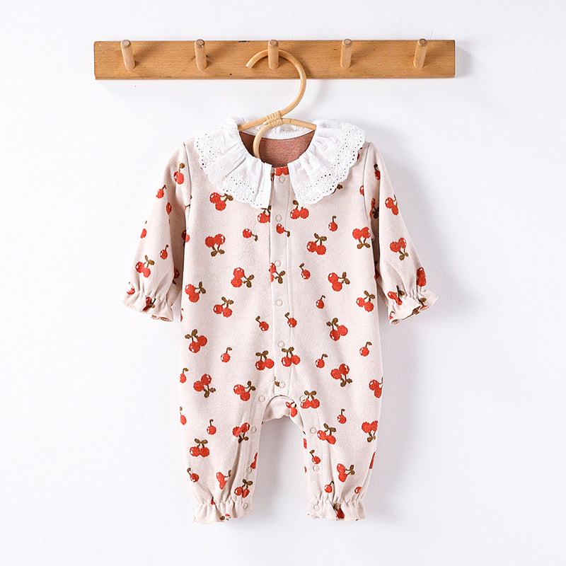 Autumn and Spring Arrival Baby Girls Simple Fruits Pattern Long Sleeves Rompers, MyKids-USA®, Baby One-Pieces, MyKids-USA - Size/Age - 66 (3-6M) - Color - Red - - - TR2409282045-C