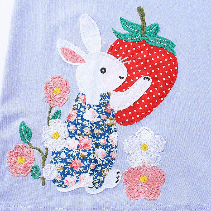 Summer Arrival Rabbit and Strawberry Cartoon Pattern Short Sleeves Dress for Stylish Girls, MyKids-USA®, Baby & Toddler Dresses, MyKids-USA - - - - - - -