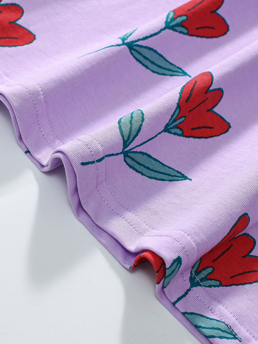 Autumn Arrival Girls’ Flowers Pattern Crew Neck Long Sleeves Purple Dress, MyKids-USA®, Baby & Toddler Dresses, MyKids-USA - - - - - - -