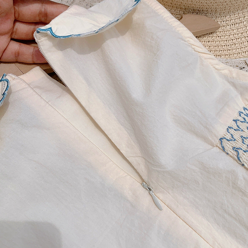 Summer Baby Kids Girls Vintage Sleeveless Bows Pattern Embroidery Collar Dress, MyKids-USA®, Baby & Toddler Dresses, MyKids-USA - - - - - - -