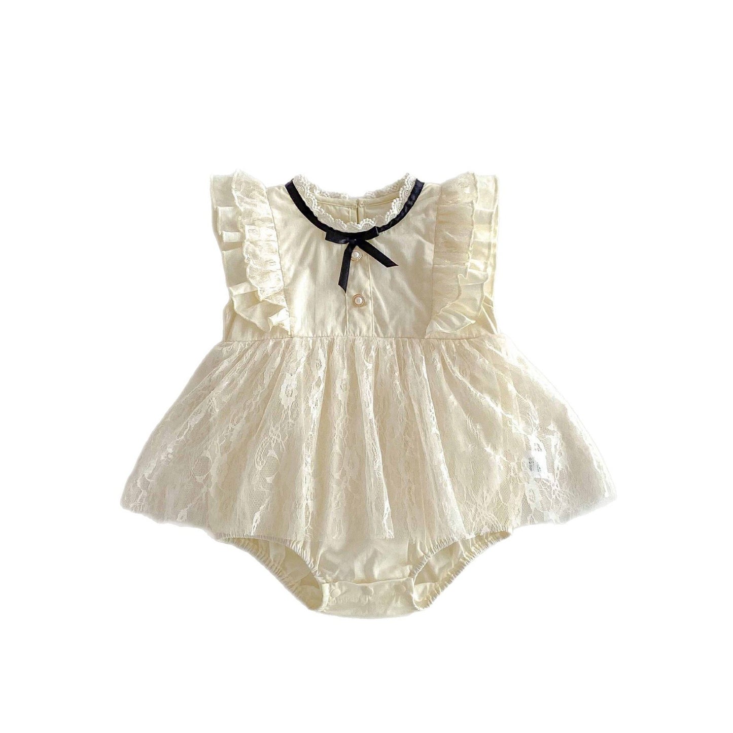 Summer Arrival Baby Girls Cute Beige Sleeveless Flowers Pattern Lace Onesies, MyKids-USA®, Baby & Toddler Dresses, MyKids-USA - - - - - - -