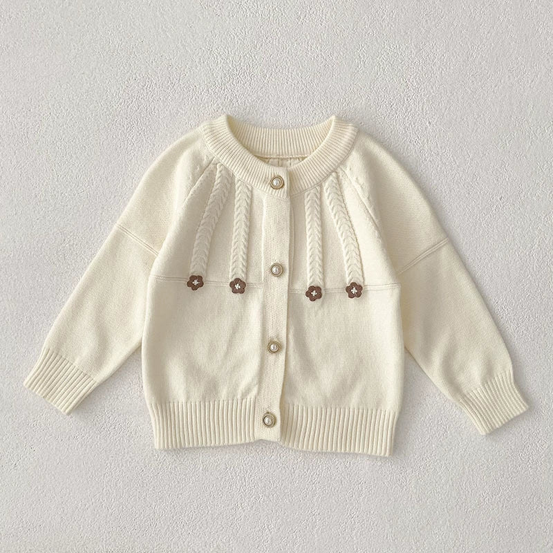 Autumn Arrival Baby Girls Comfortable Flowers Pattern Knitted Long Sleeves Cardigan, MyKids-USA®, Cardigans, MyKids-USA - Size/Age - 73 (6-9M) - Color - White - - - TR2507262231-D