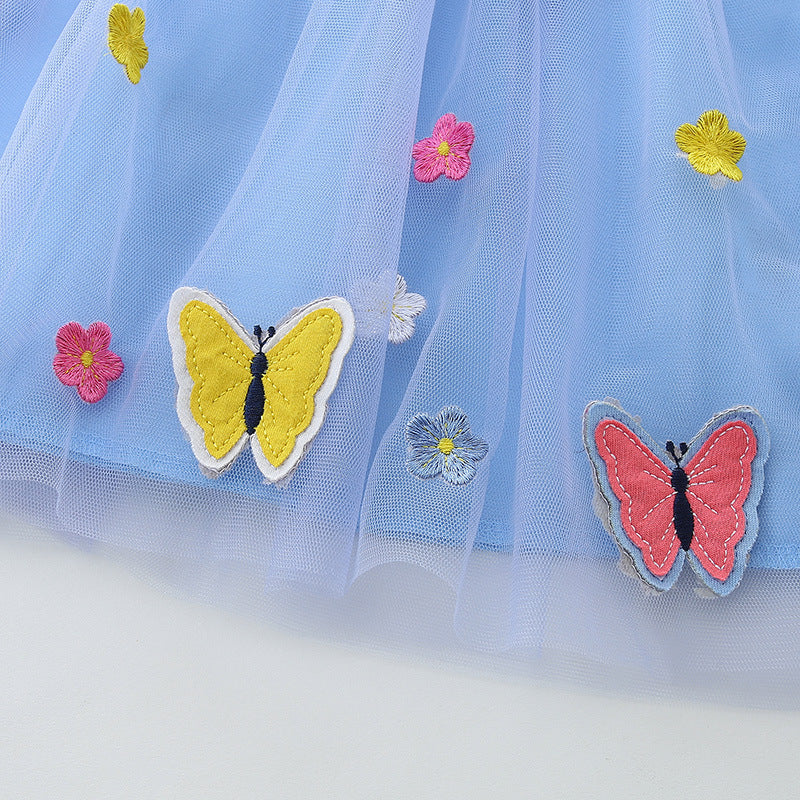 Girls Summer Striped Applique Short Sleeves Blue Mesh Design Dress, MyKids-USA®, Baby & Toddler Dresses, MyKids-USA - - - - - - -