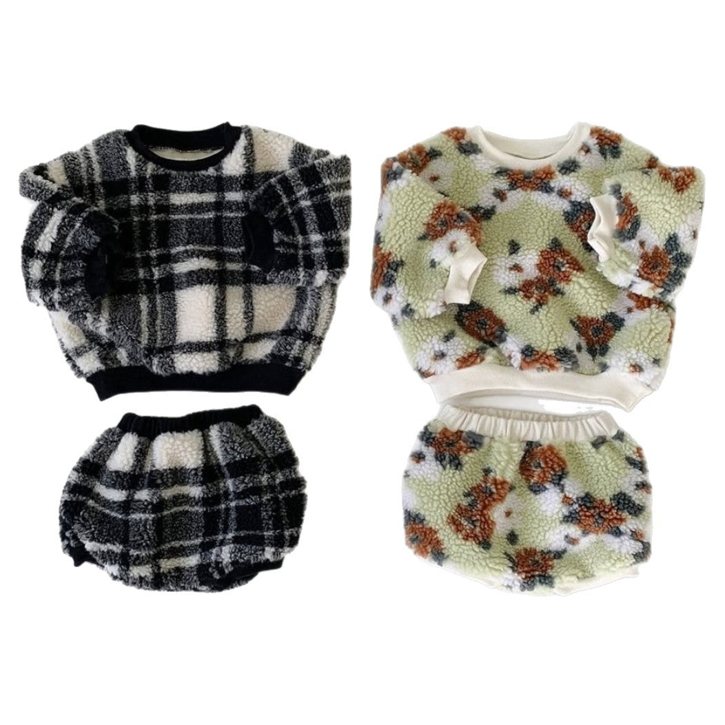 Winter and Spring Baby Kids Unisex Long Sleeves Plaid or Floral Pattern Fluffy Pullover and Bloomers Clothing Set, MyKids-USA®, Baby & Toddler Outfits, MyKids-USA - - - - - - - .
