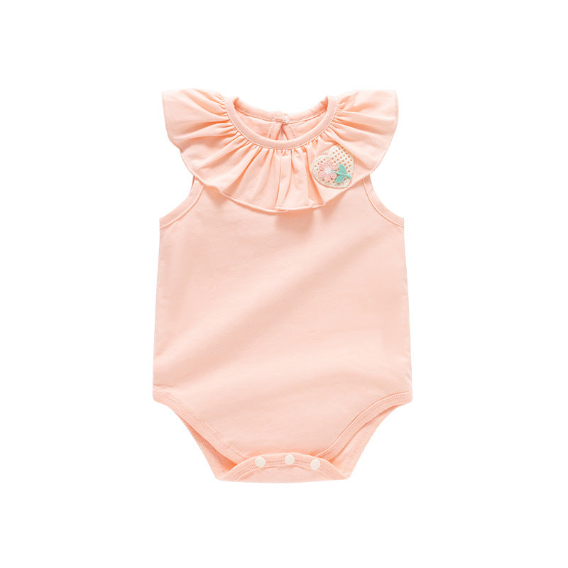Summer Hot Selling Cheap Baby Kids Girls Sleeveless Flower And Heart Embroidery Ruffle Collar Solid Color Onesies, MyKids-USA®, Baby One-Pieces, MyKids-USA - Size/Age - 59 (0-3M) - Color - Pink - - - TR2406202336-B