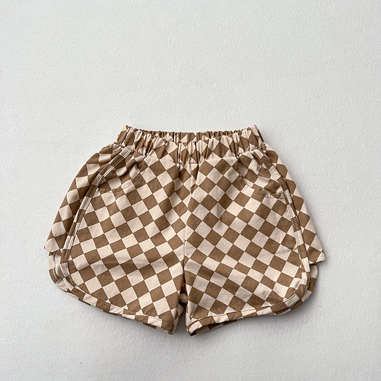 Baby Checkerboard Pattern Casual Summer Shorts