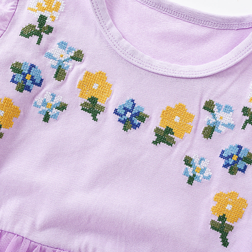 Summer Arrival Flowers Pattern Fly Sleeves Crew Neck Dress for Stylish Girls, MyKids-USA®, Baby & Children's Dresses, MyKids-USA - - - - - - - .