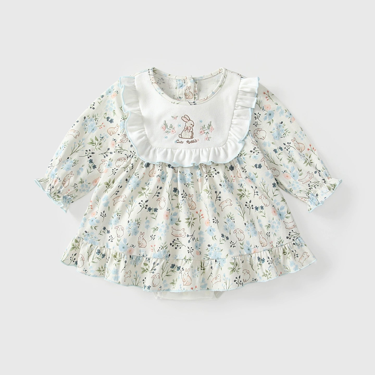 Arrival Autumn Baby Girls Floral Long Sleeves Rabbit Pattern Embroidered Dress, MyKids-USA®, Baby & Toddler Dresses, MyKids-USA - - - - - - -