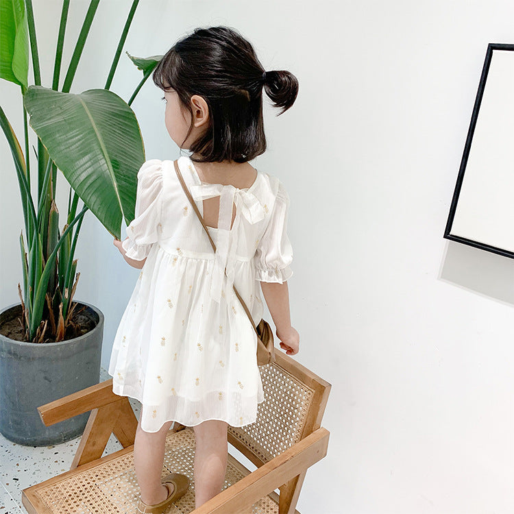 Summer Baby Kids Girls Short Sleeves Square Neck Pineapples Pattern Dress, MyKids-USA®, Baby & Toddler Dresses, MyKids-USA - - - - - - -