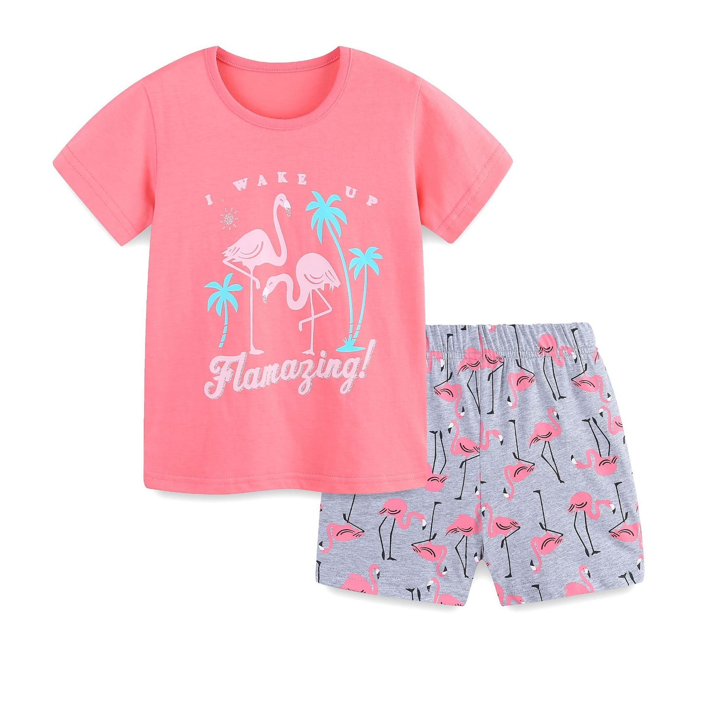 Summer Baby Kids Cute Flamingo Pattern T-shirt and Shorts Clothing Set for Girls, MyKids-USA®, Baby & Toddler Outfits, MyKids-USA - - - - - - -