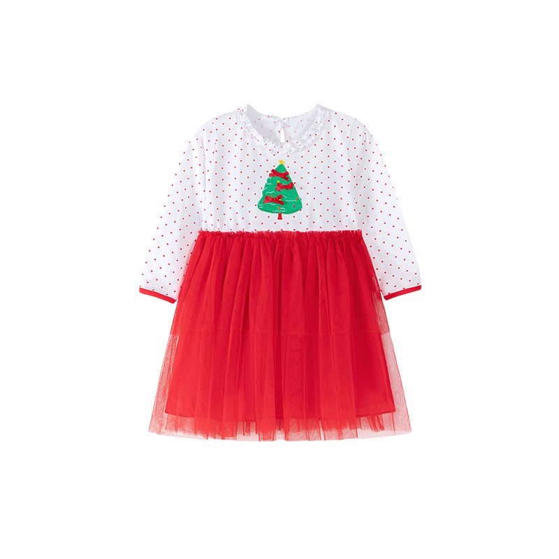 Autumn and Spring Arrival Christmas Tree Pattern Long Sleeves Tulle Decorated Dress for Stylish Girls, MyKids-USA®, Baby & Toddler Dresses, MyKids-USA - - - - - - -