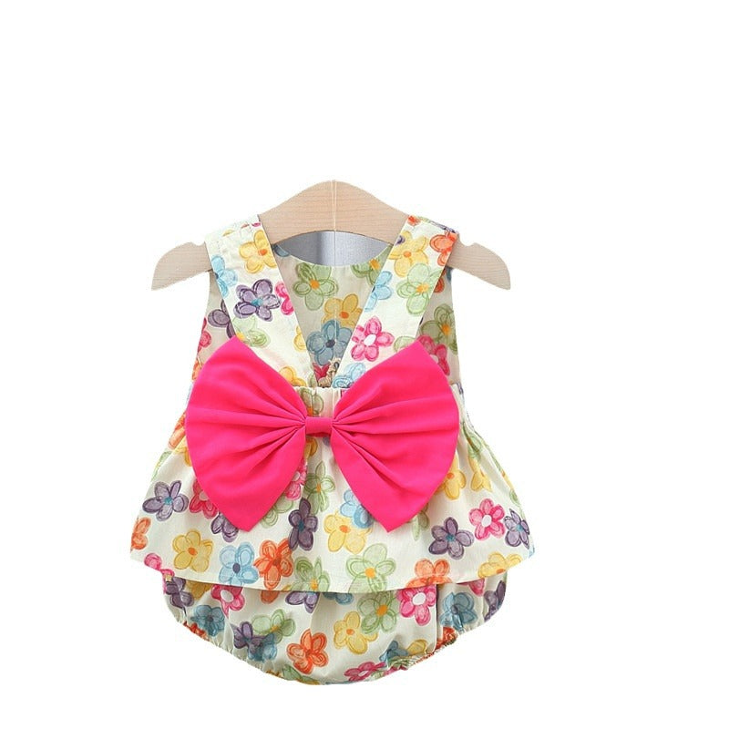 Summer Baby Kids Girls Colorful Flowers Pattern Sleeveless Top Dress And Bloomers And Hairband Clothing Set, MyKids-USA®, Baby One-Pieces, MyKids-USA - - - - - - -