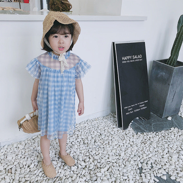 Design Summer Baby Kids Girls Light Plaid Pattern Short Sleeves Mesh Dress, MyKids-USA®, Baby & Toddler Dresses, MyKids-USA - - - - - - -