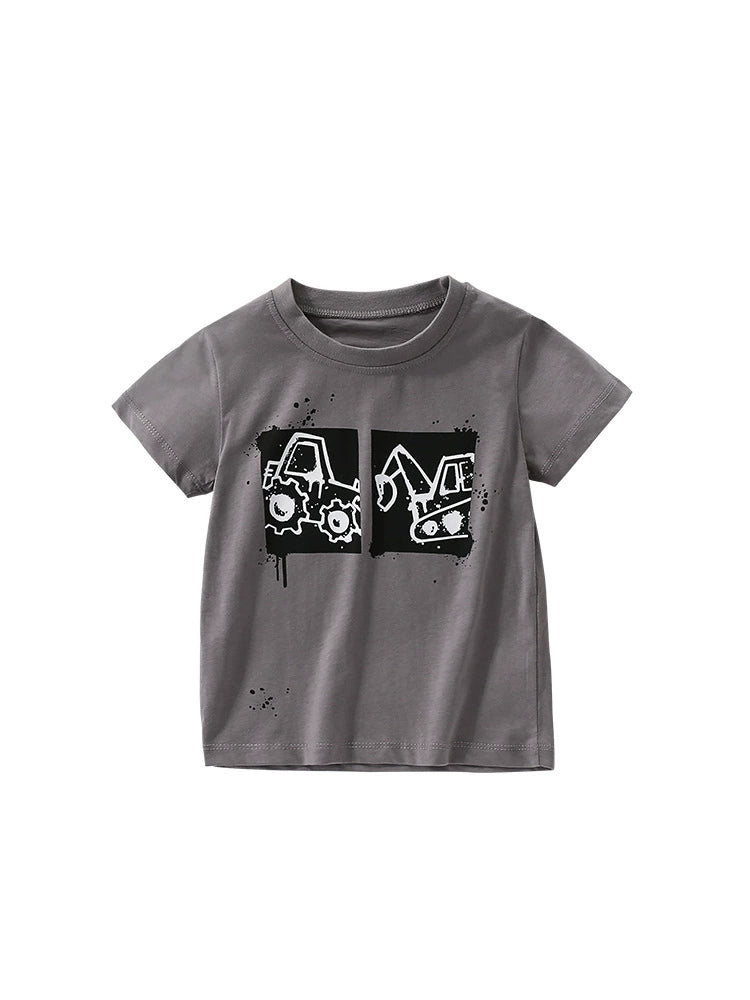 Summer Arrival Boys’ Engineering Vehicles Cartoon Pattern T-shirt in European and American Style, MyKids-USA®, Baby & Toddler Tops, MyKids-USA - - - - - - -