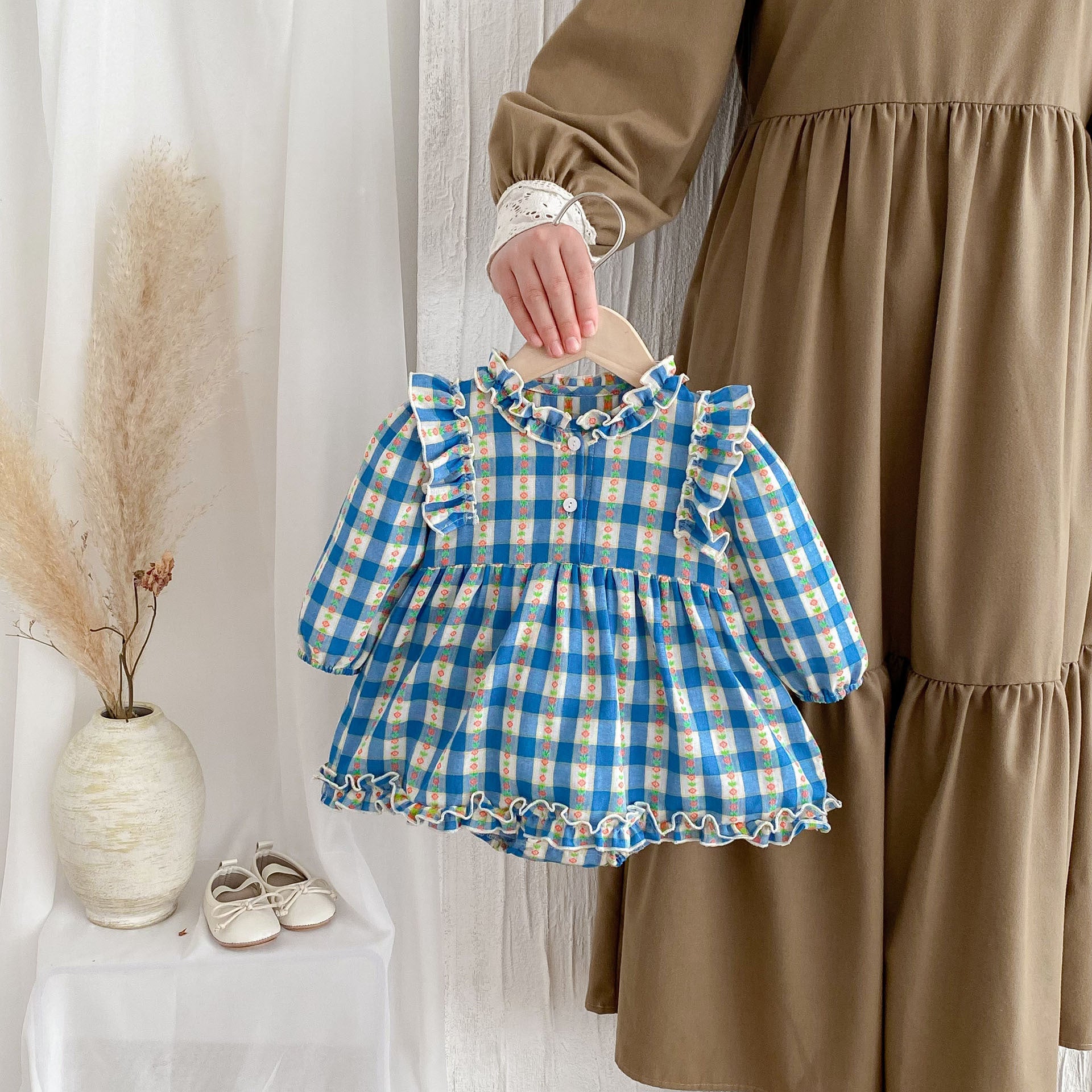 slim fit dress slacks Girls Blue Plaid Dress 5T