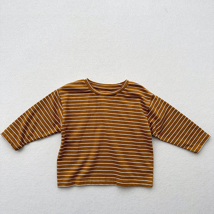 Spring Arrival Kids Unisex Soft Comfortable Long Sleeves Striped Top, MyKids-USA®, Baby & Toddler Tops, MyKids-USA - Size/Age - 80 (9-12M) - Color - Brown - - - TR2501122326-B