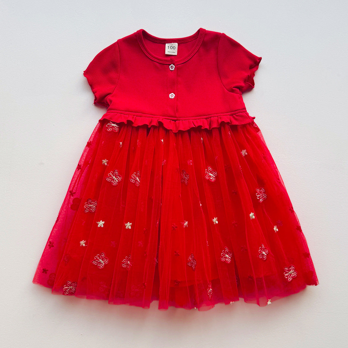 Summer Arrival Baby Kids Girls Short Sleeves Stars and Butterfly Pattern Embroidered Tulle Patchwork Dress, MyKids-USA®, Baby & Toddler Dresses, MyKids-USA - - - - - - -