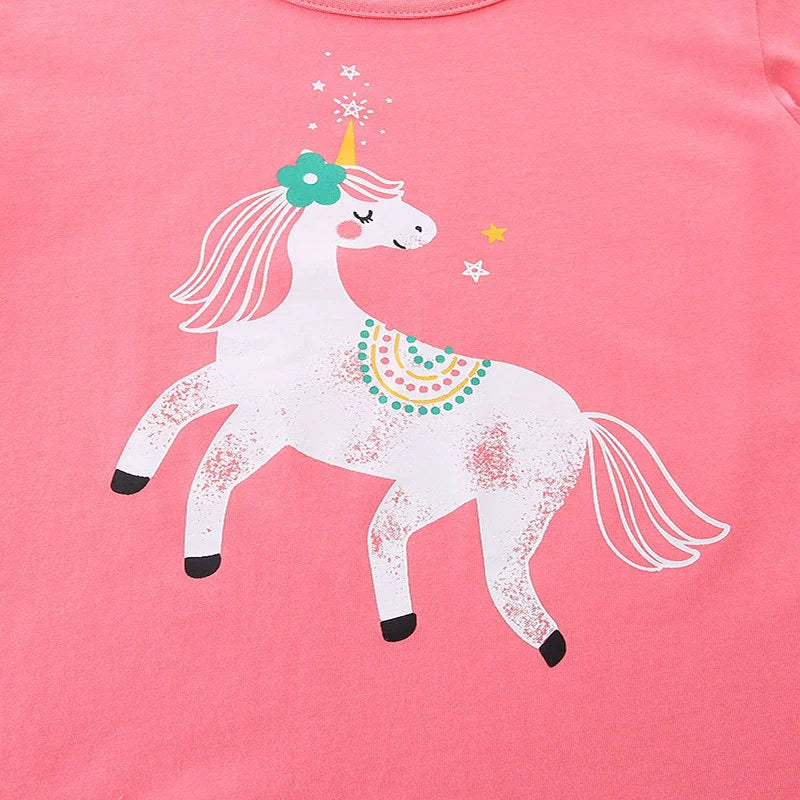 Summer Girls’ Cartoon Unicorn Pattern T-shirt in European and American Style, MyKids-USA®, Baby & Toddler Tops, MyKids-USA - - - - - - -