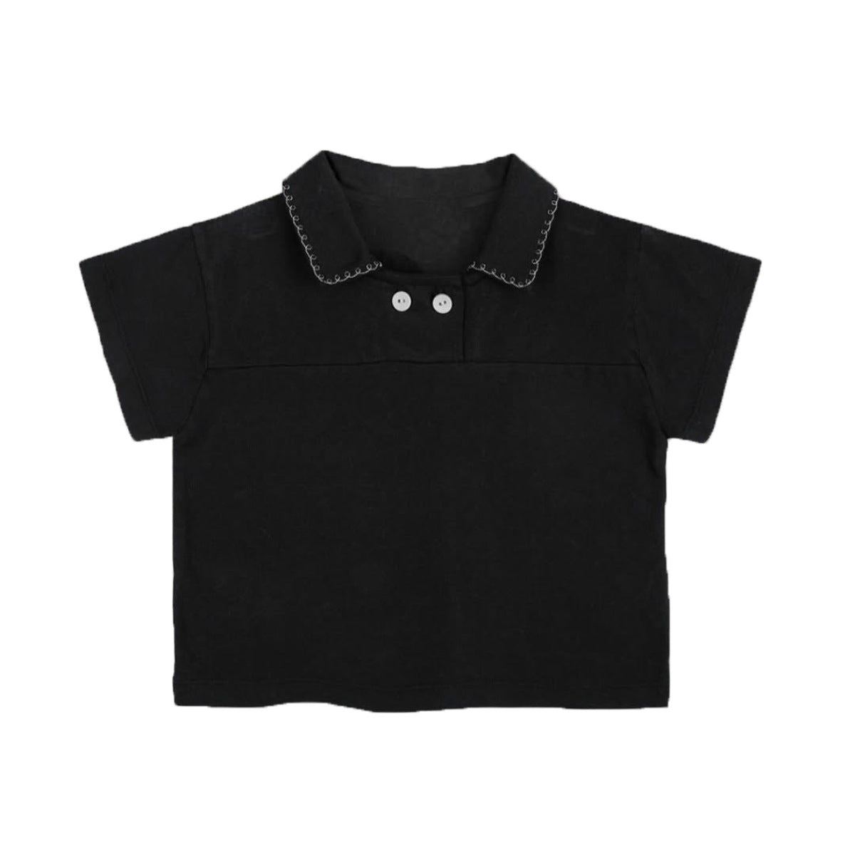 Summer Baby Kids Unisex Lace Trim Turn-down Collar Short Sleeves Casual Top Shirt and Black Overalls, MyKids-USA®, Baby & Toddler Outfits, MyKids-USA - Size/Age - 73 (6-9M) - Color - Black - - - TR2505112202-C