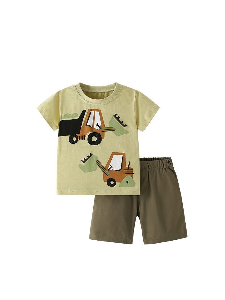 Summer Baby Kids Casual Excavator Cartoon Pattern T-shirt and Shorts Clothing Set for Boys, MyKids-USA®, Baby & Toddler Outfits, MyKids-USA - - - - - - -