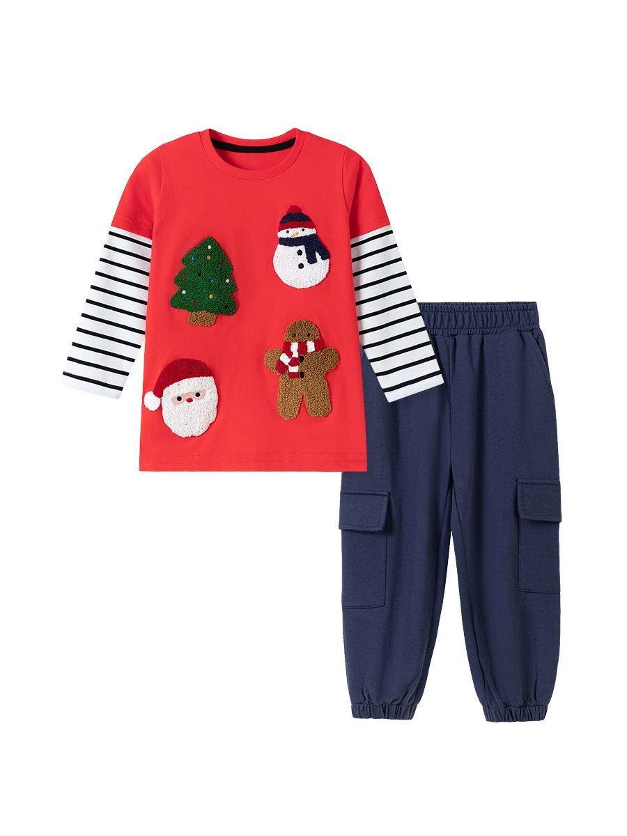 Spring and Autumn Boys Christmas Cartoon Pattern Long Sleeves Crew Neck Top Sweatshirt and Plain Pants Clothing Set, MyKids-USA®, Baby & Toddler Outfits, MyKids-USA - - - - - - -