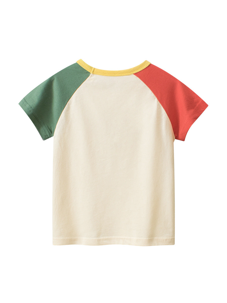 Boys’ Letters Print Color Patchwork T-Shirt In European And American Style, MyKids-USA®, Baby & Toddler Tops, MyKids-USA - - - - - - -