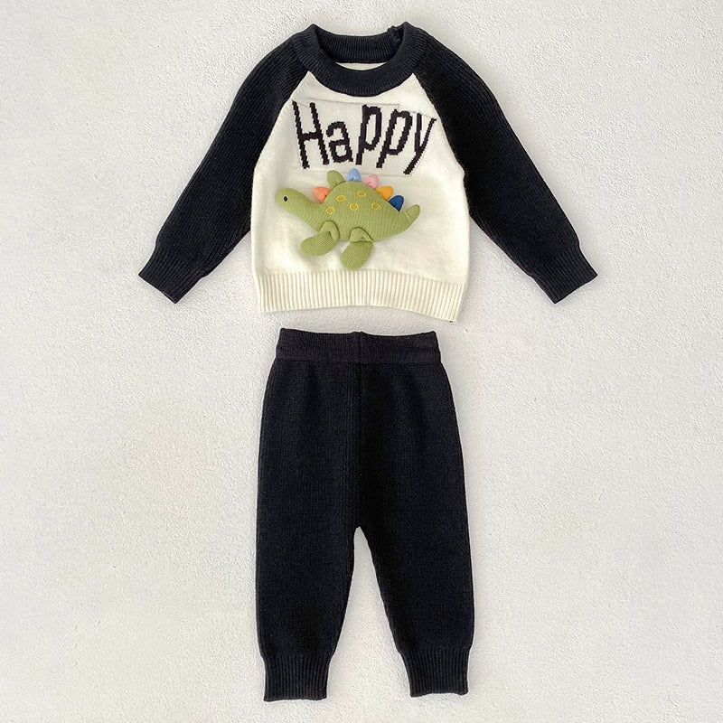 Arrival Autumn Baby Unisex Long Sleeves Color Patchwork Letters and Cartoon Pattern Knitted Top Sweater and Long Trousers Clothing Set, MyKids-USA®, Baby & Toddler Outfits, MyKids-USA - - - - - - -