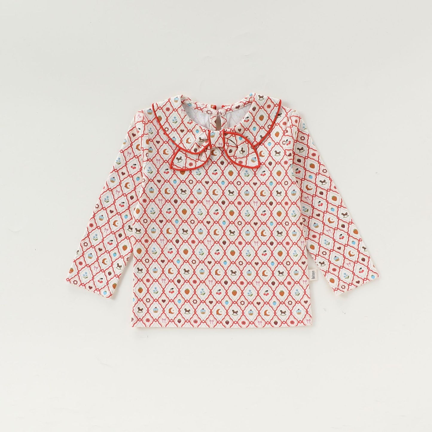 Arrival Spring Baby Kids Girls Argyle and Fruits Pattern Navy Collar Top, MyKids-USA®, Baby & Toddler Tops, MyKids-USA - Size/Age - 73 (6-9M) - Color - Red - - - TR2603041555-D.