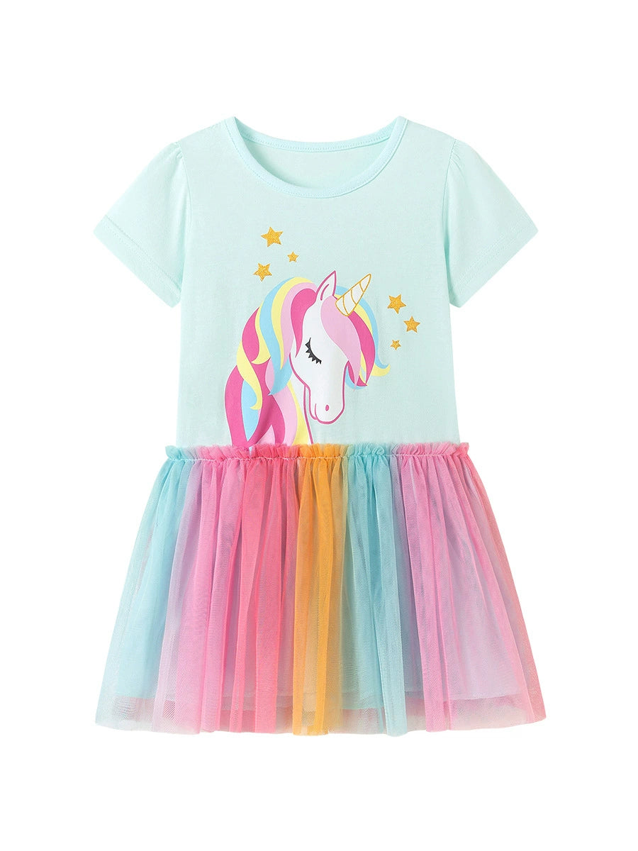 Summer Arrival Cartoon Pattern Short Sleeves Tulle Patchwork Dress for Stylish Girls, MyKids-USA®, Baby & Children's Dresses, MyKids-USA - - - - - - - .