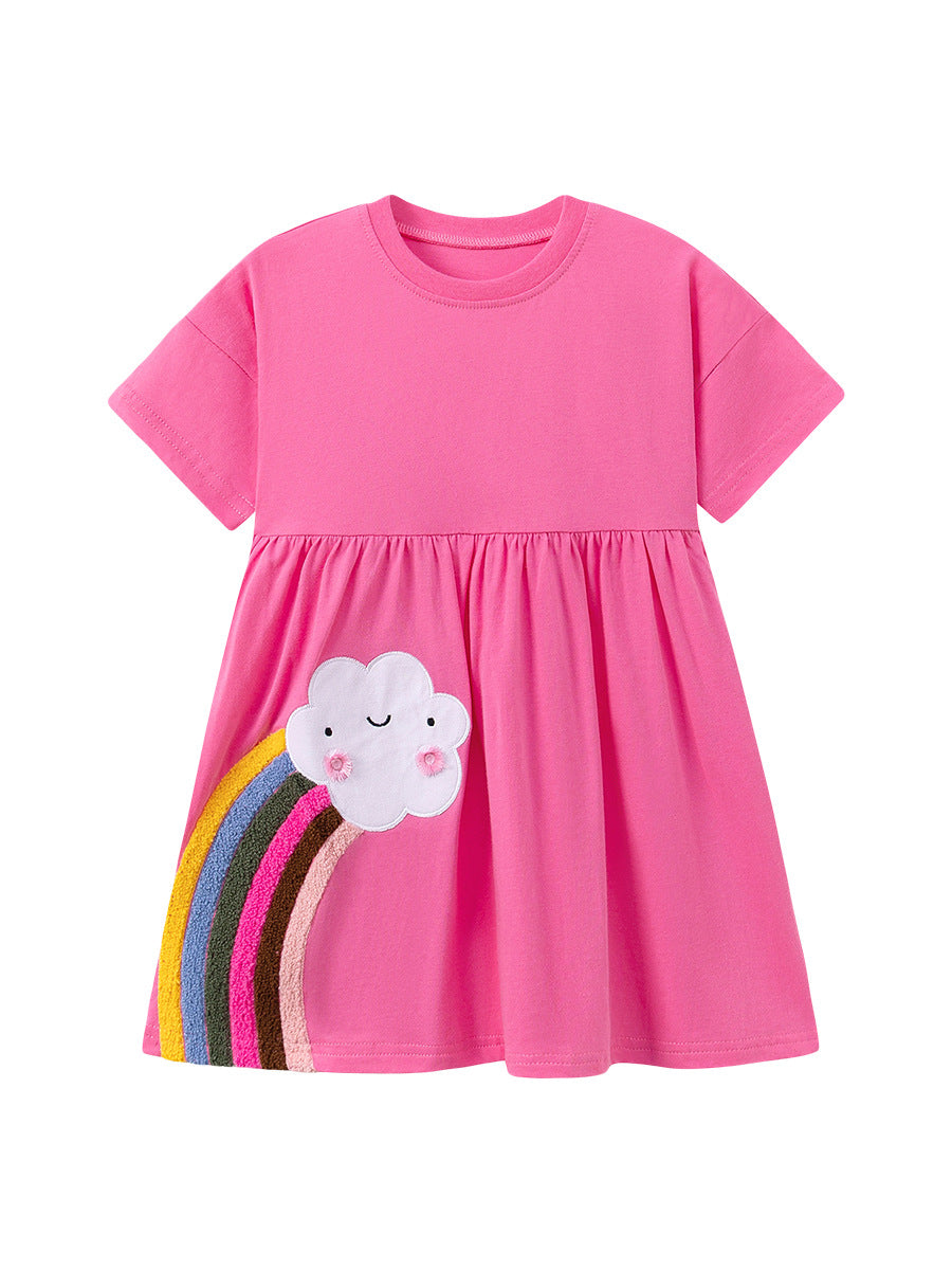 Summer Arrival Rainbow and Cartoon Pattern Short Sleeves Dress for Stylish Girls, MyKids-USA®, Baby & Toddler Dresses, MyKids-USA - - - - - - - .