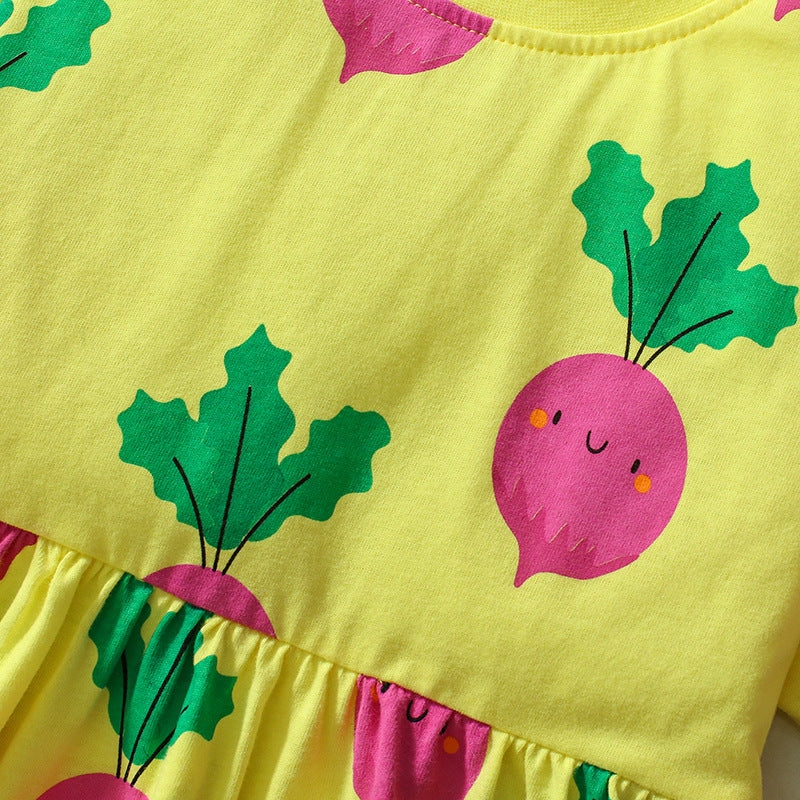 Summer Arrival Cartoon Radish Pattern Short Sleeves Dress for Stylish, MyKids-USA®, Baby & Toddler Dresses, MyKids-USA - - - - - - -