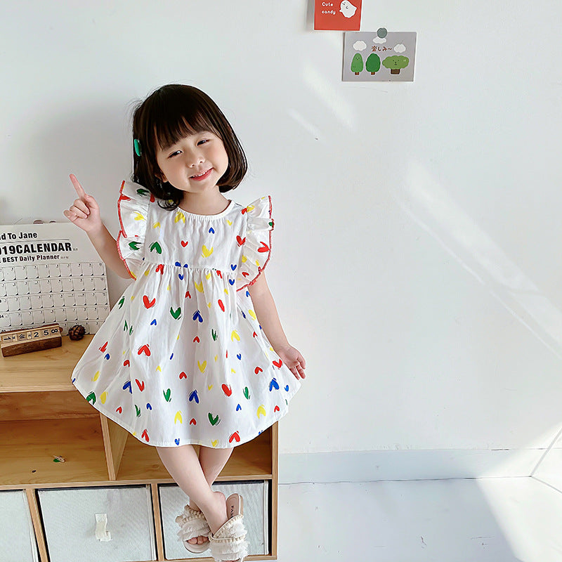 Best Selling Summer Baby Kids Girls Colorful Heart Pattern Fly Sleeves Dress, MyKids-USA®, Baby & Toddler Dresses, MyKids-USA - - - - - - -