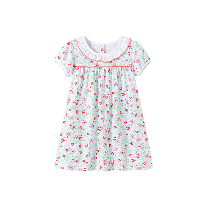 Summer Arrival Flowers Pattern Short Sleeves Dress with Collar for Stylish Girls, MyKids-USA®, Baby & Children's Dresses, MyKids-USA - - - - - - - .