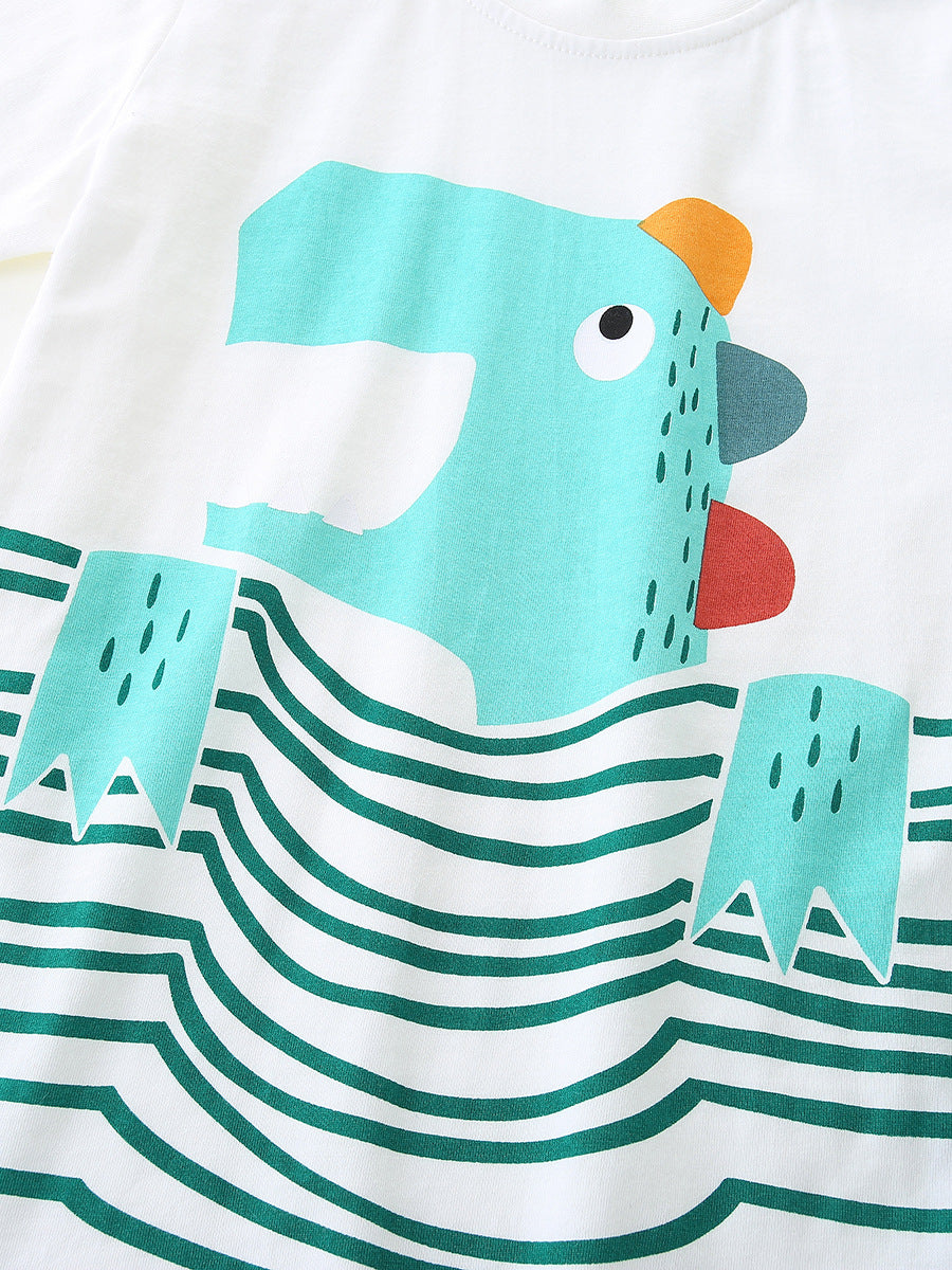 Summer Boys’ Cartoon Pattern Striped T-shirt in European and American Style, MyKids-USA®, T-Shirts, MyKids-USA - - - - - - - .