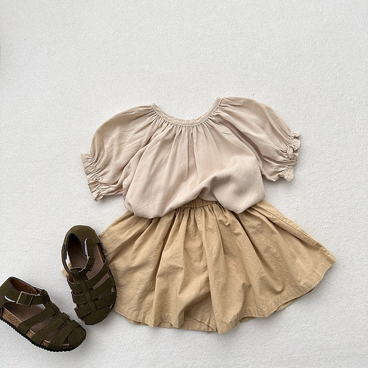 Summer Hot Selling Kids Girls Soft Comfortable Short Puff Sleeves Thin Solid Color Top Base T-Shirt, MyKids-USA®, Baby & Toddler Tops, MyKids-USA - - - - - - -