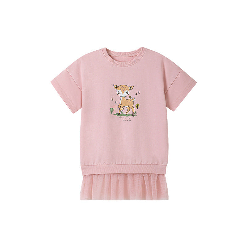 Summer Arrival Cute Deer Pattern Short Sleeves Tulle Dress for Stylish Girls, MyKids-USA®, Baby & Toddler Dresses, MyKids-USA - - - - - - -