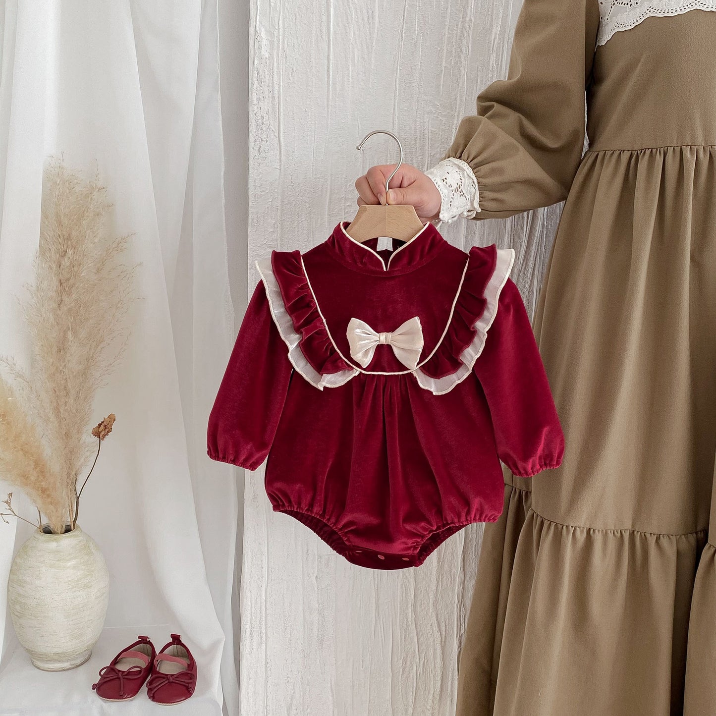 Autumn Arrival Baby Girls Long Sleeves Ruffle Design Stand Collar Onesies, MyKids-USA®, Baby One-Pieces, MyKids-USA - - - - - - -