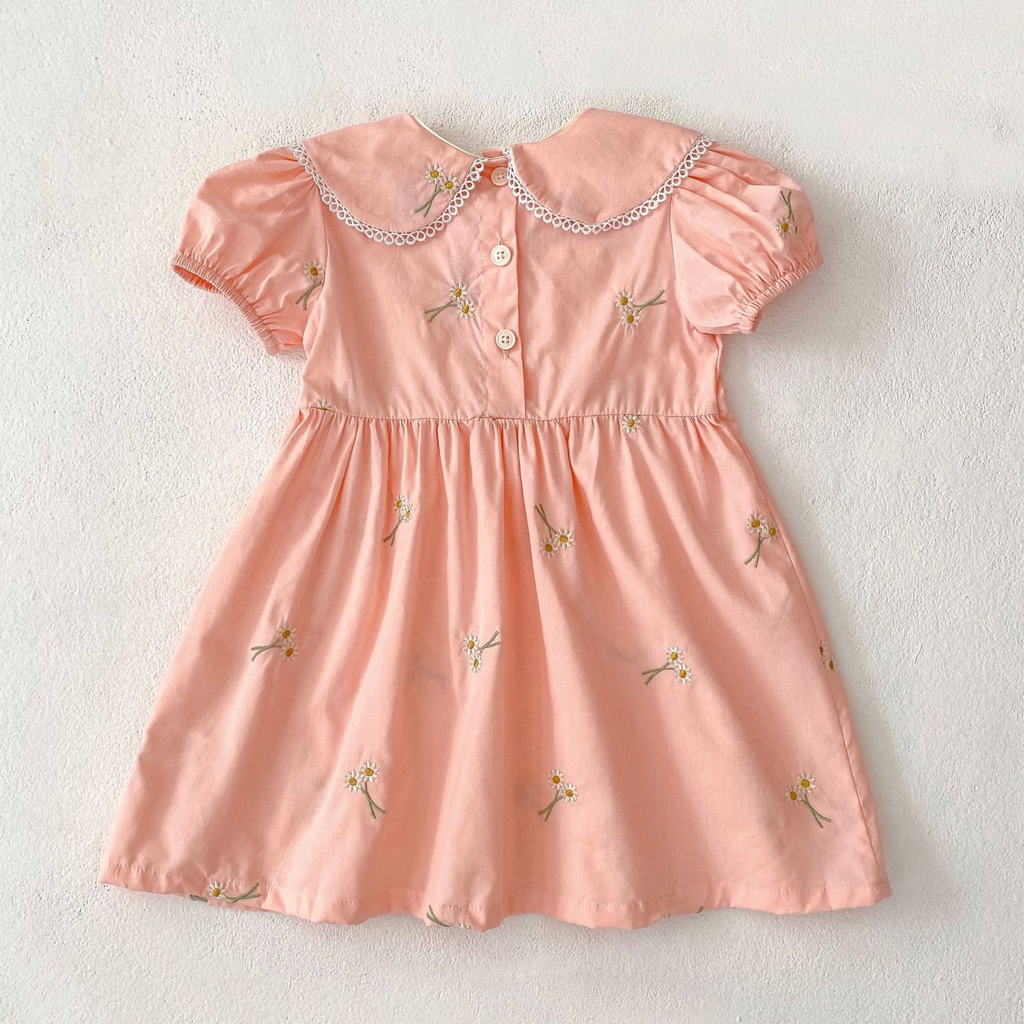 Summer Girls Simple Floral Embroidery Lace Trim Collar Short Sleeves Onesies and Girls’ Dress – Princess Sister Matching, MyKids-USA®, Baby & Toddler Outfits, MyKids-USA - Size/Age - 66 (3-6M) - Color - Light Pink - - - TR2504122005-C