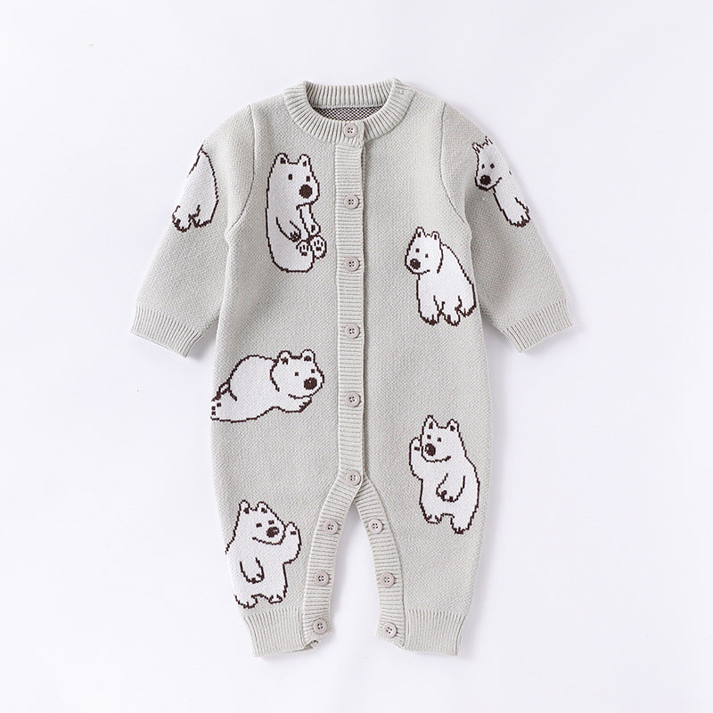 Autumn and Winter Arrival Baby Unisex Simple Polar Bear Pattern Long Sleeves Knitted Rompers, MyKids-USA®, Baby One-Pieces, MyKids-USA - - - - - - -